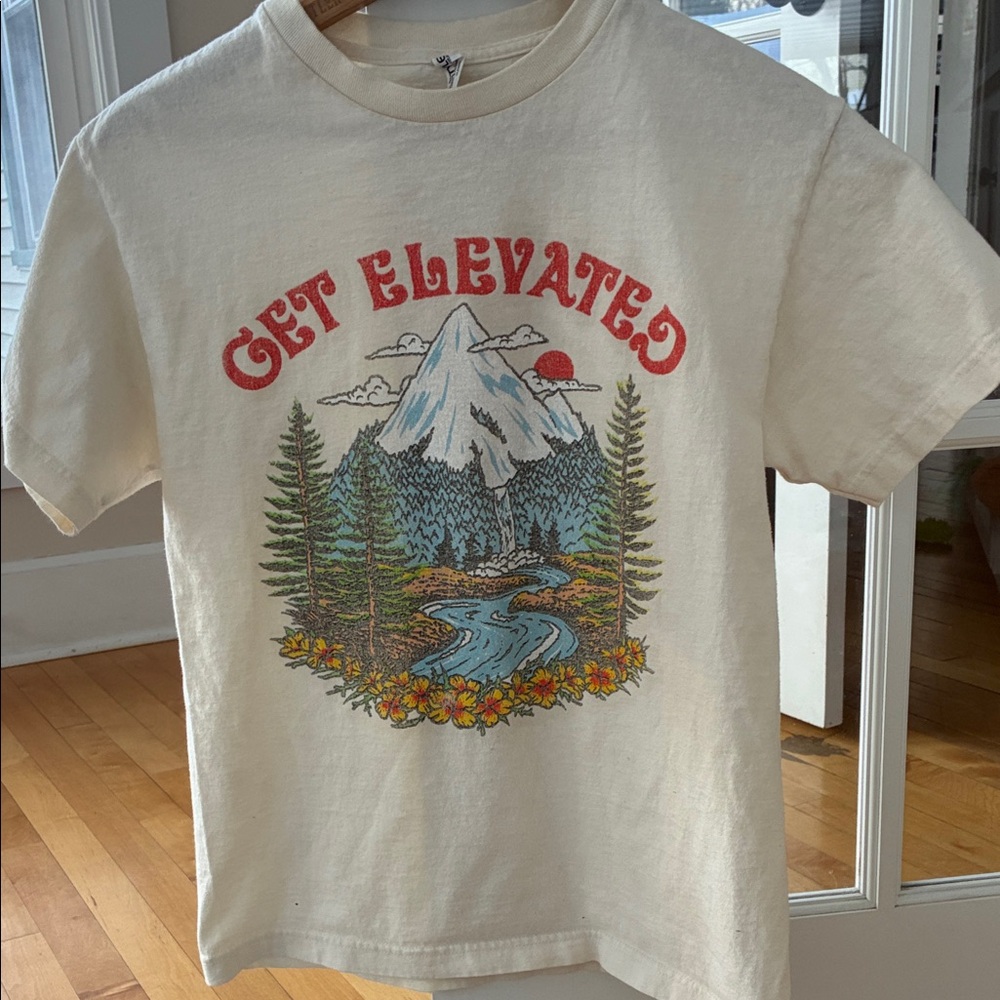 Cream Graphic Tee with Mountain Print